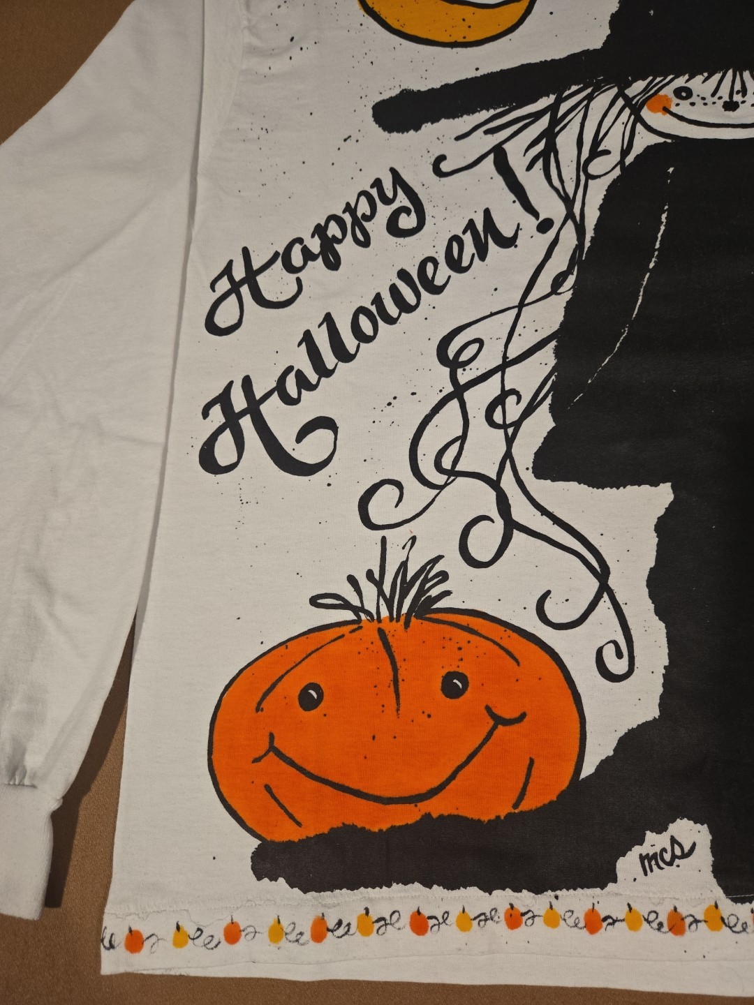 Vintage 90s Happy Halloween AOP Witch Trick Or Treat Pumpkin T-Shirt Size Large