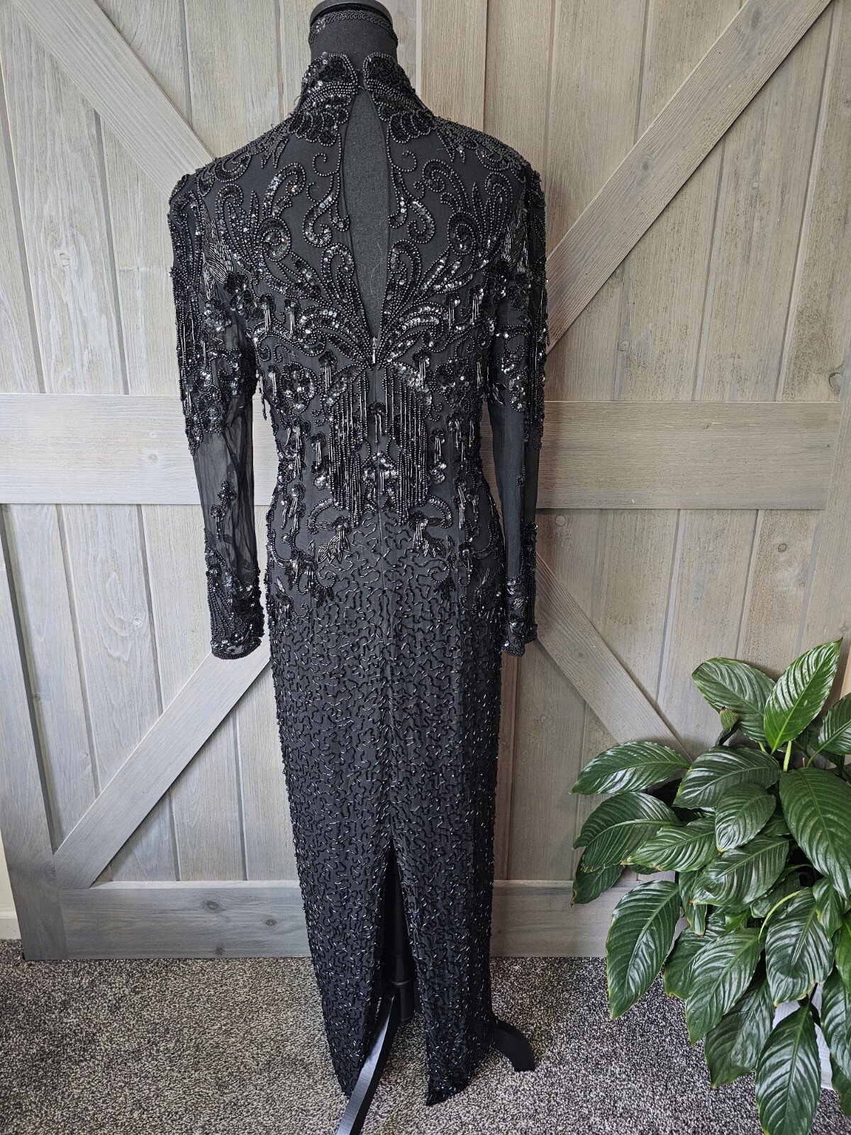 1980s D’ore Silk Sheer Beaded Dress sz 10