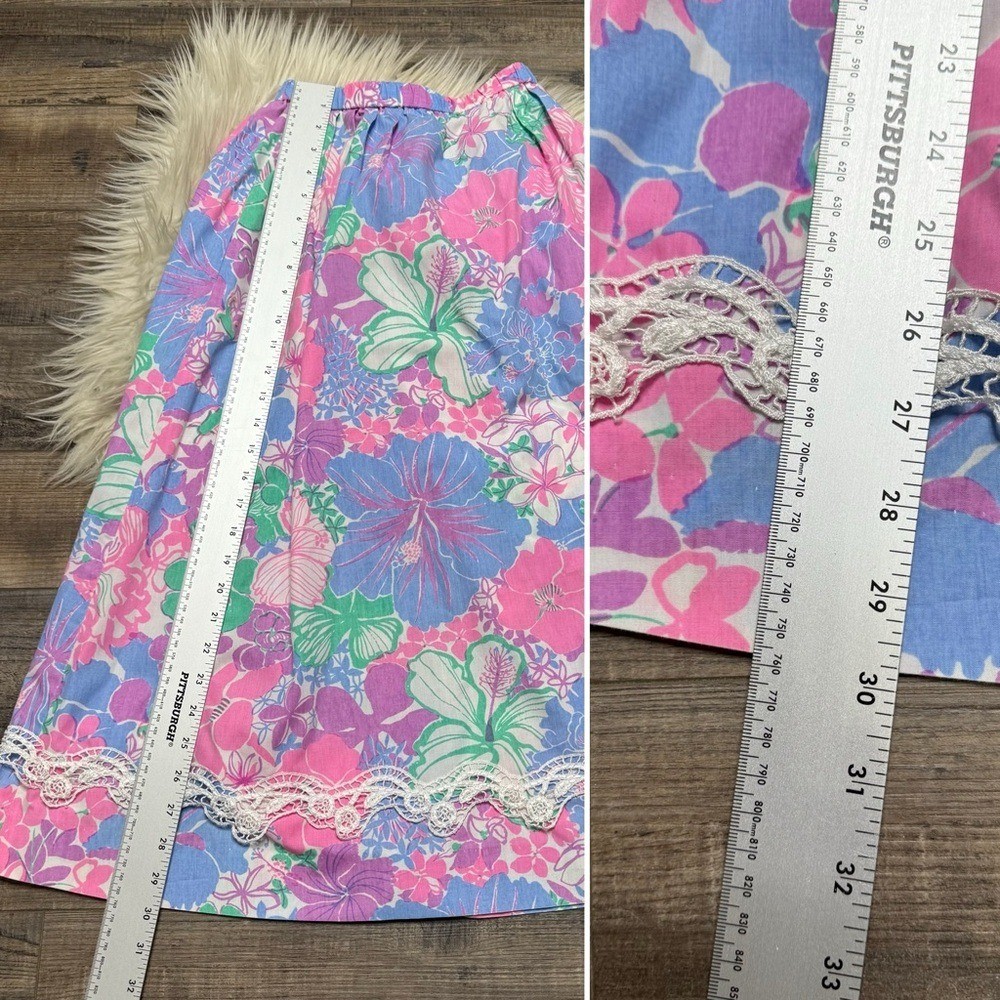 Vintage Lilly Pulitzer Pink Green A-Line Midi Skirt Resort Wear Women’s Small