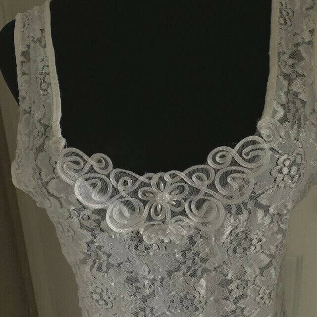 Beautiful All Over Lace White Camisole w/Satin Trim Size Large