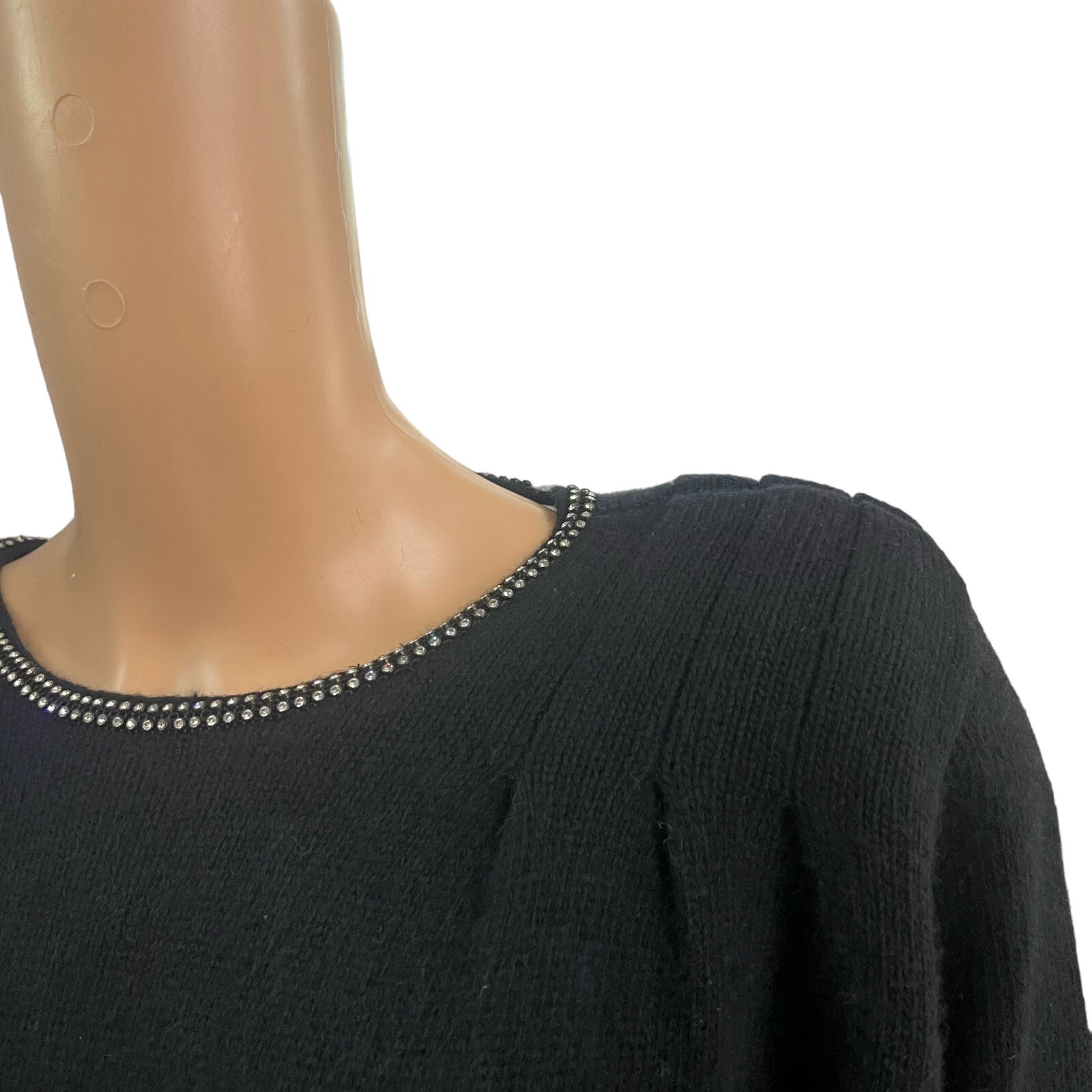 80s VTG Teri Jon Rhinestone Sweater Size 8 Bow Wool Angora Glam Coquette Holiday