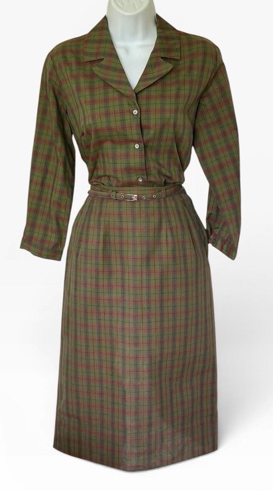 Vtg 50s White Stag Plaid Shirtwaist Dress 38” Bust Broken Zip 23″ Waist
