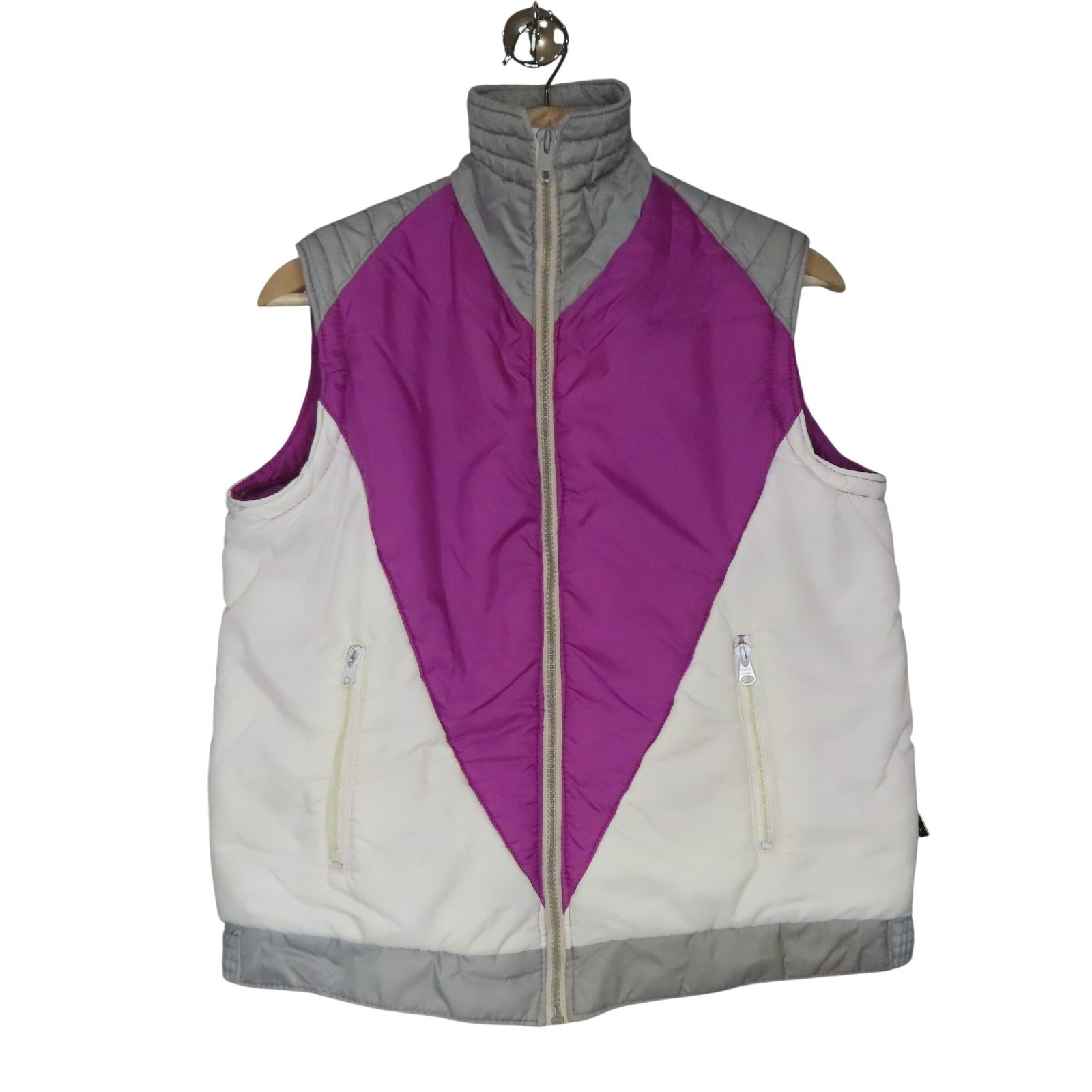 Vintage 80s Puffer Ski Jacket Womens Small Pink Colorblock Zip Off Sleeves Vest
