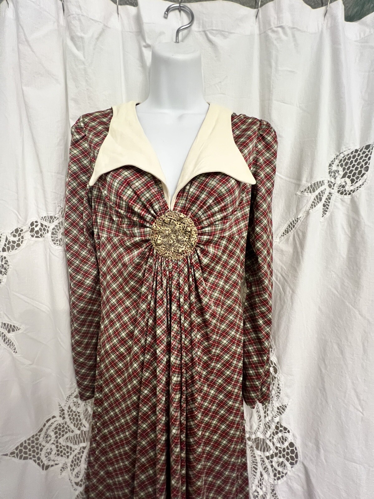 VTG 70s Corky & Craig Tartan Plaid Maxi Dress Westwood Vibes! Filigree Key Hole