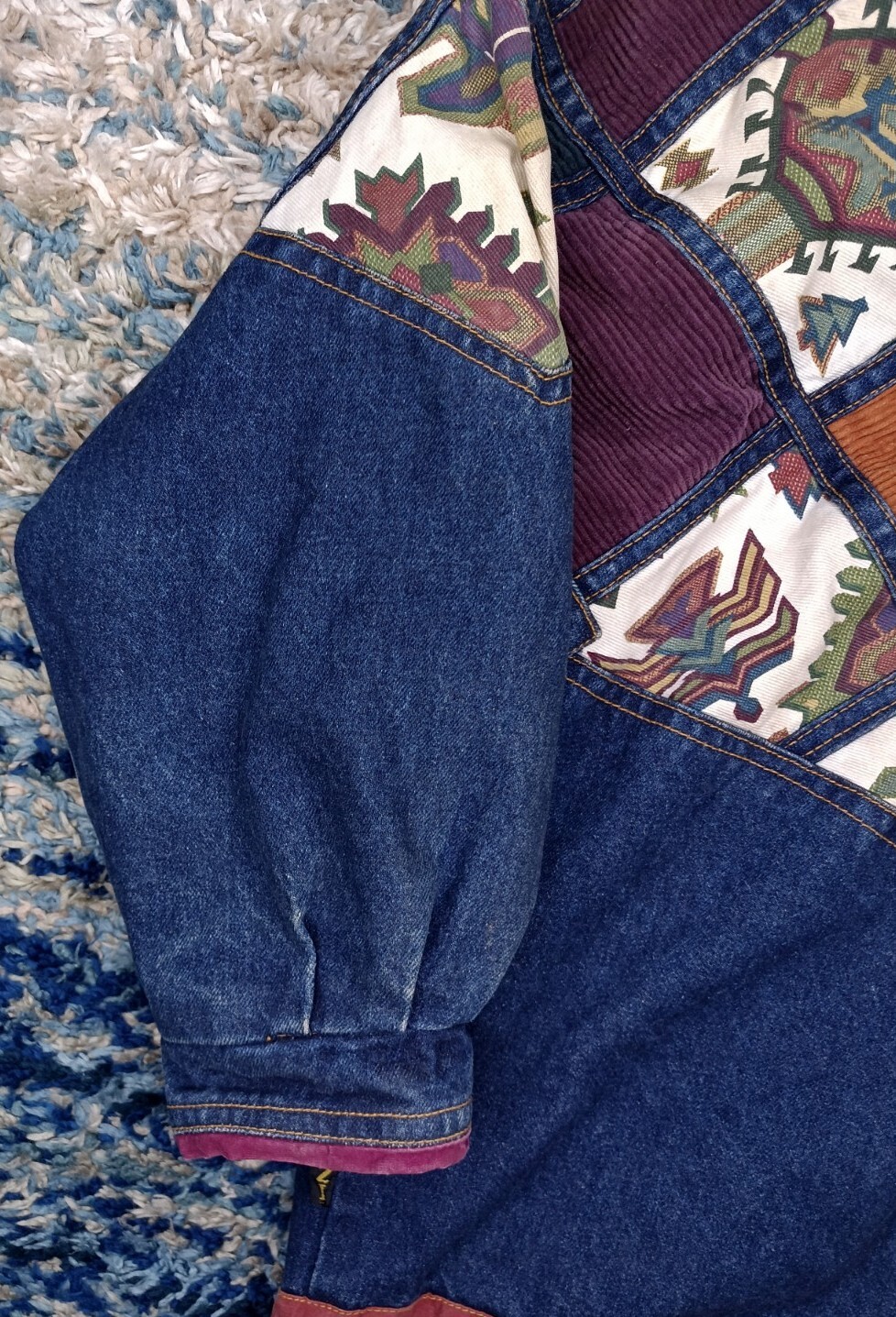 Vintage IZZI Patchwork Denim Corduroy Jacket Womens Size L 12/14