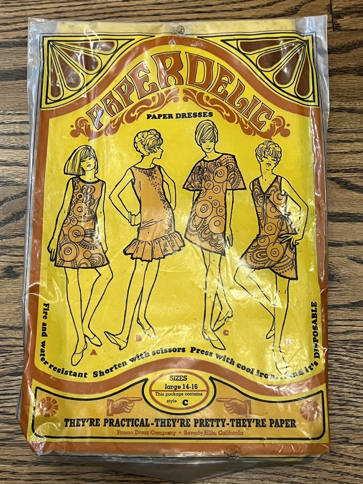 Rare Vintage 1960s Paperdelic Paper Dress Old Stock Solid Yellow Large Sz 14-16