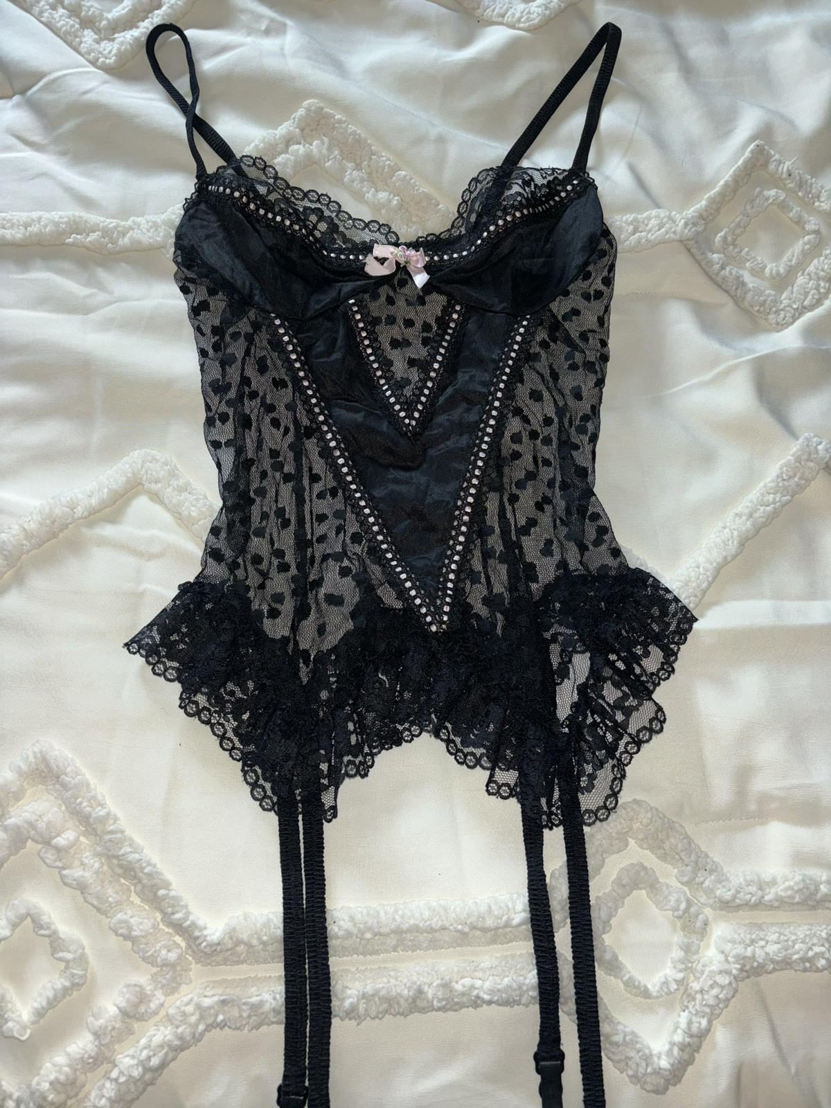 Vintage Sexy Satin Lace Black And Pink Sissy Teddy Size M