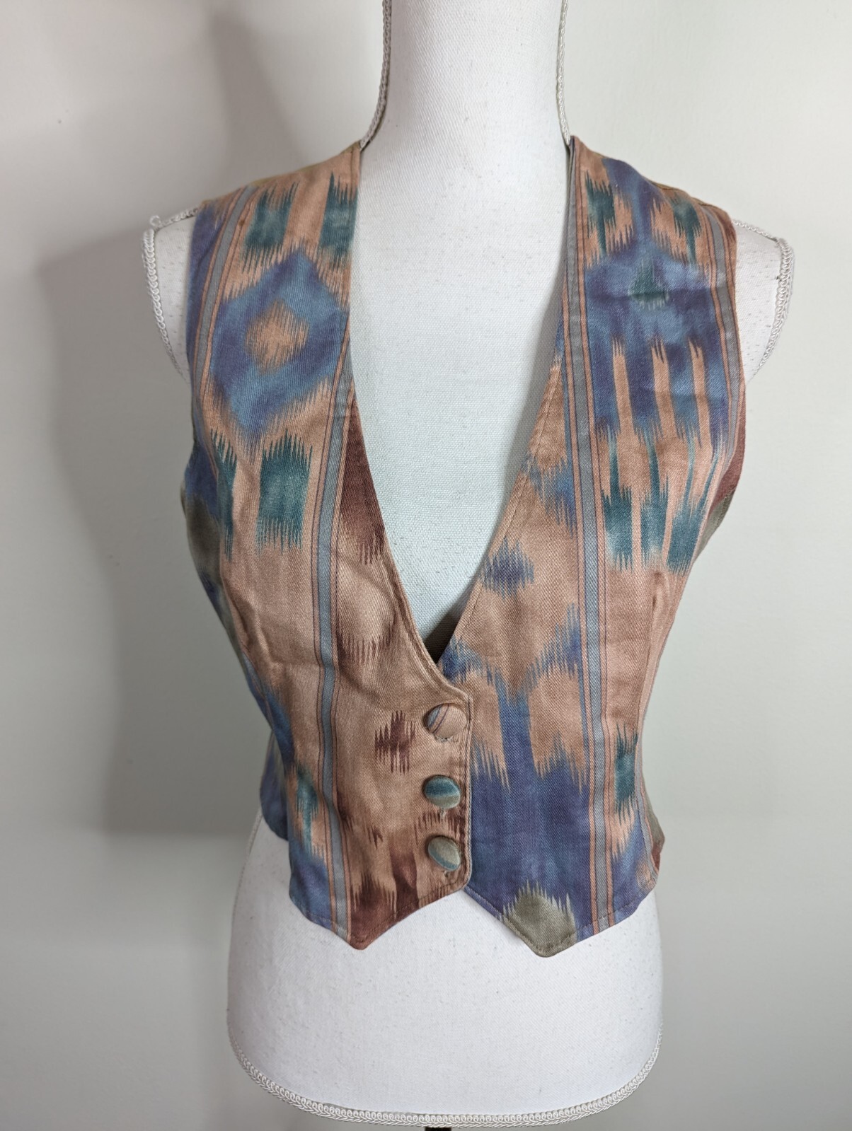 Vintage 80s Abstract V Neck Button Vest Women’s Size Small Pink Purple V2J