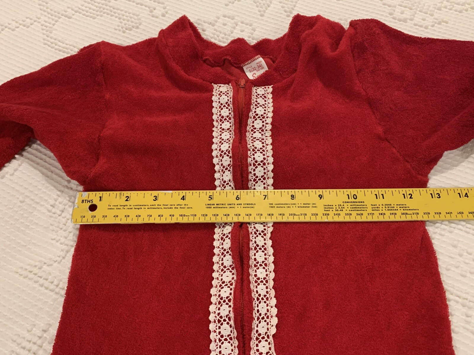 VTG Sears Women’s S 32/34 Red Zip Up Sexy 1 Piece Loungewear Stretch Terry Knit