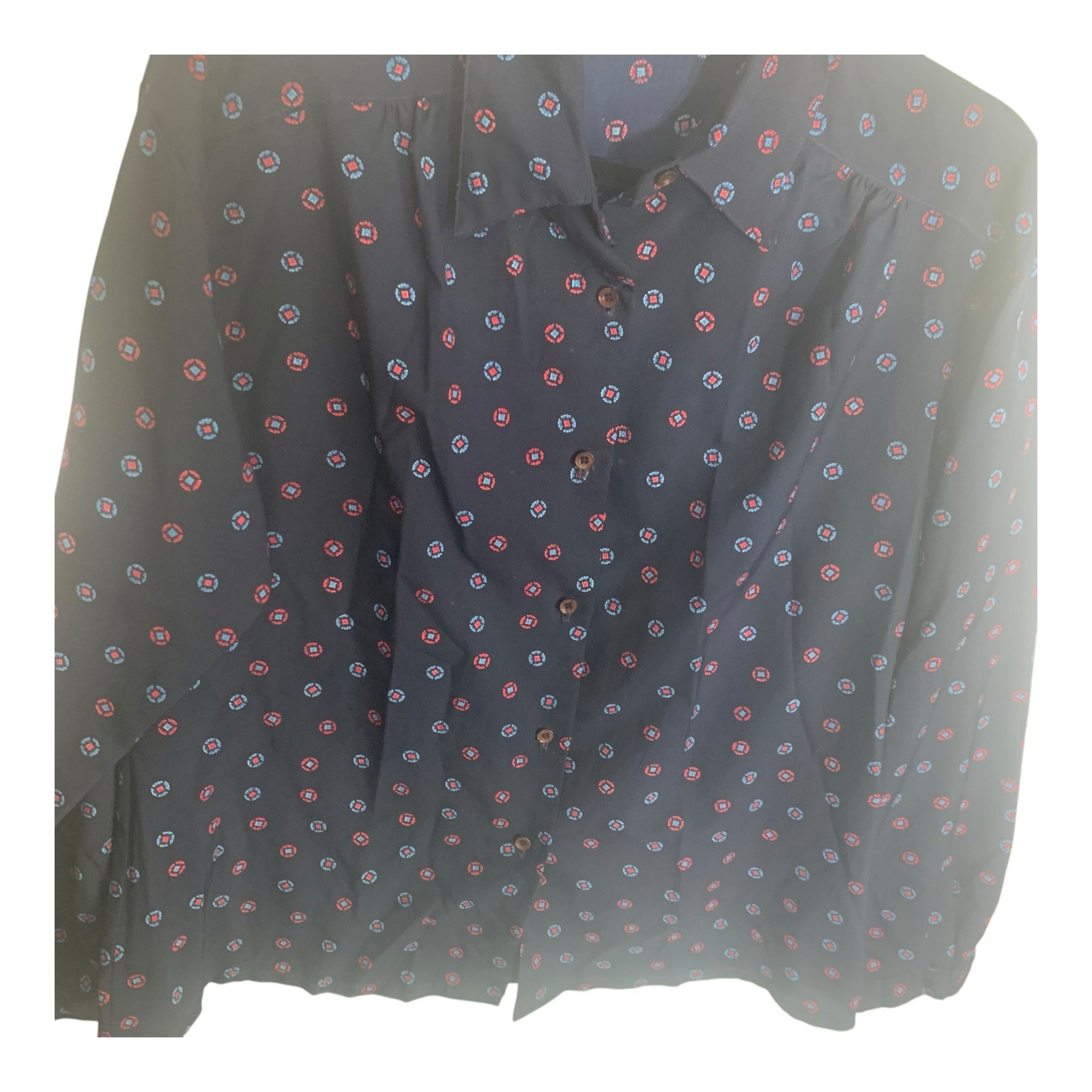 1970’s Vintage John Meyer Women’s 14 Collar Button Up Pattern Shirt Blouse