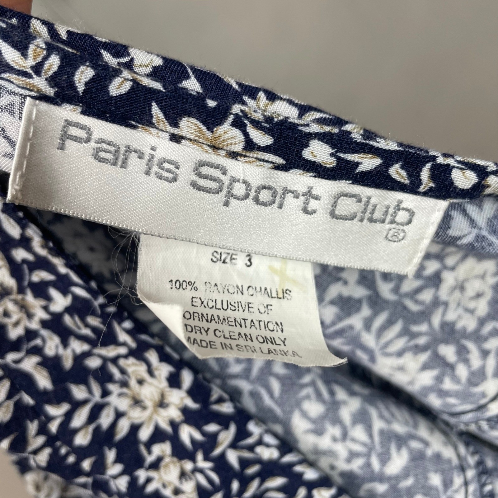 Vintage Paris Sport Club Dress Navy Floral Midi Faux Pearl Button Juniors Size 3