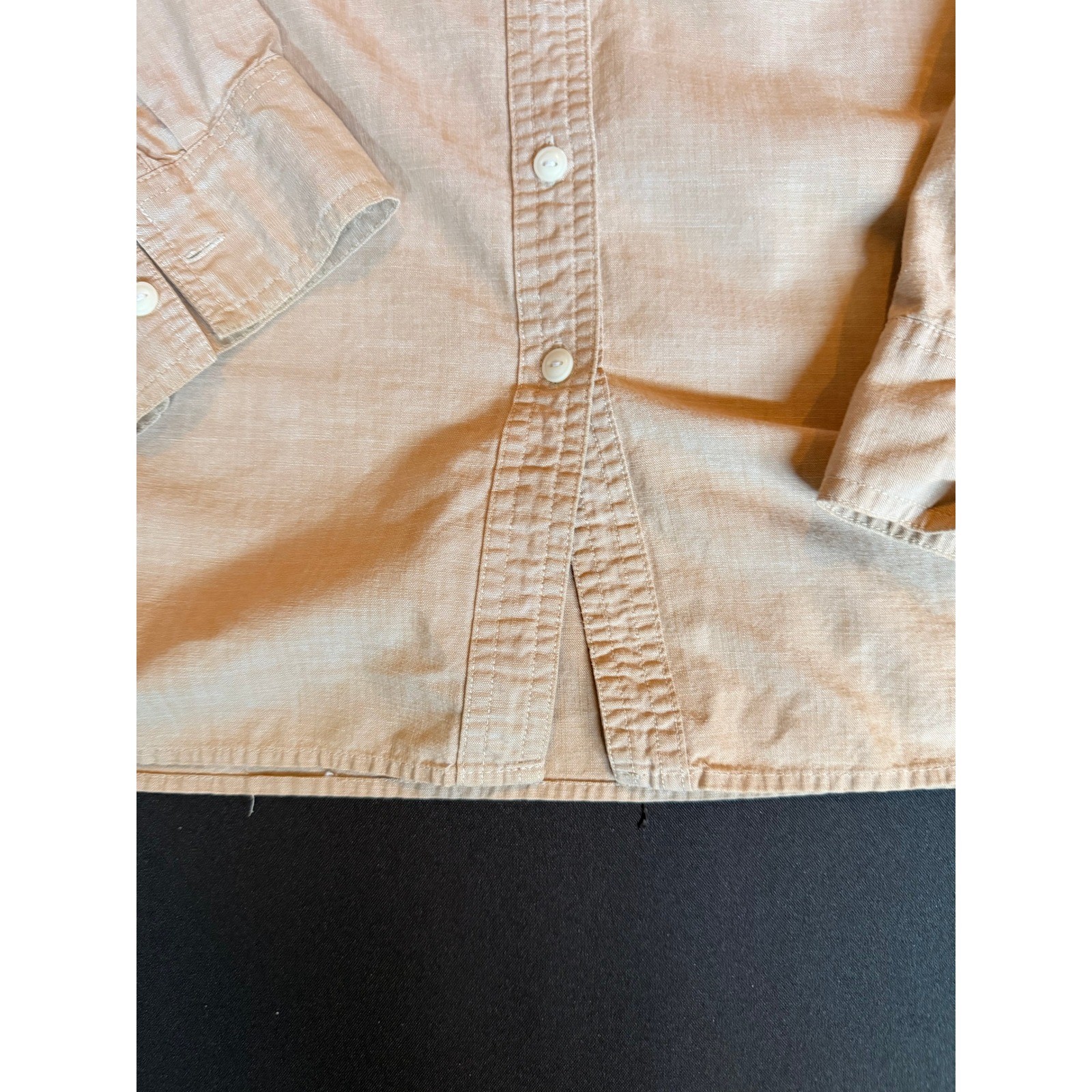 Lands End Womans Tan Cotton Button Down Shirt Long Sleeve L 14-16 Preppy Neutral