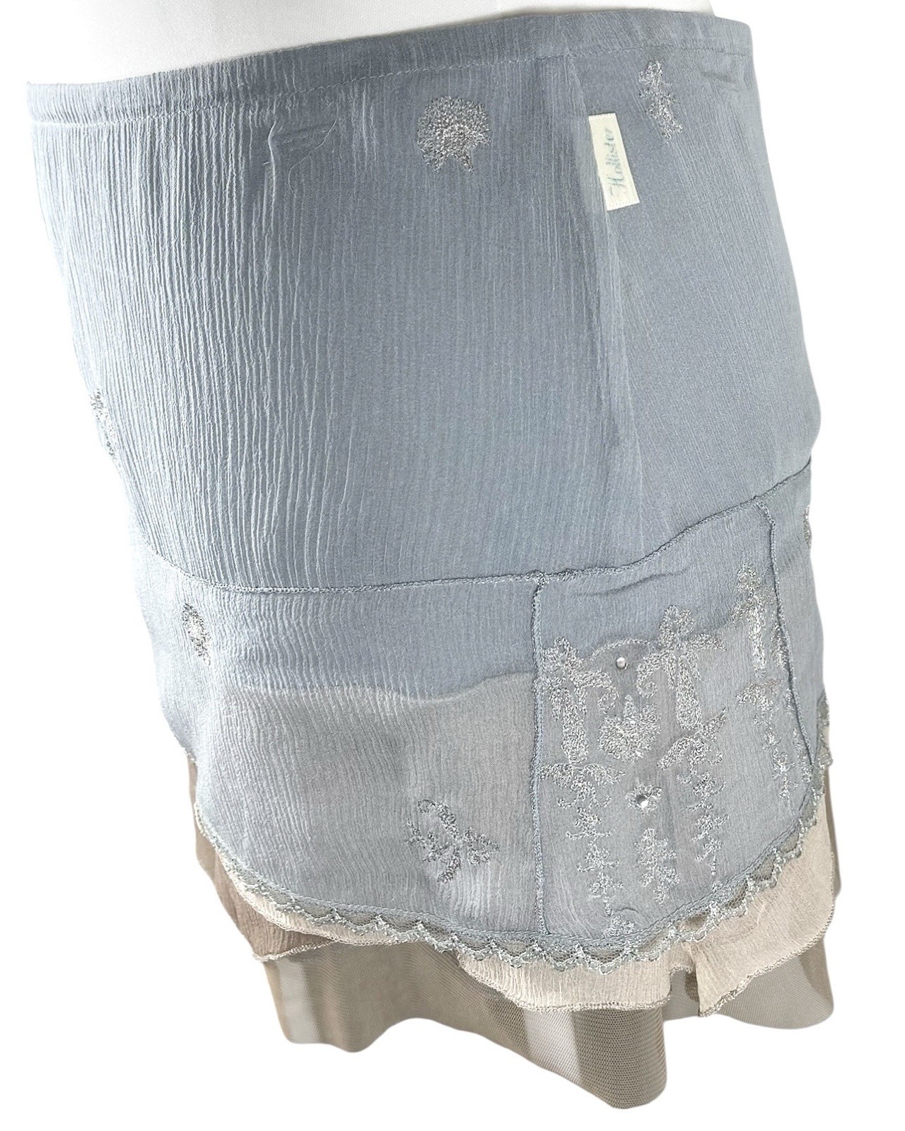 Hollister Y2K Blue Embroidered Layered Mini Skirt Fairy Boho Coquette Size 3