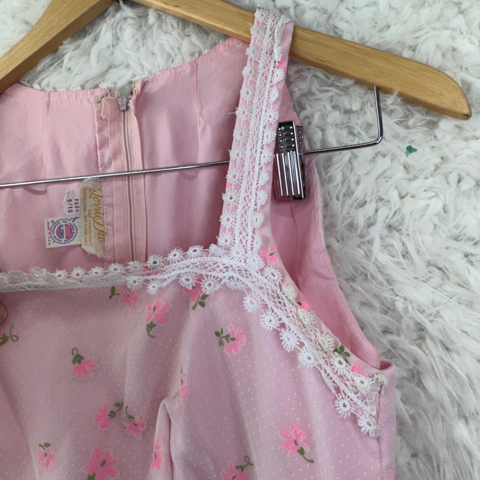 Vintage Lorrie Deb Maxi Dress 9/10 Pink Floral Lace Cottagecore Prairie 70s Boho