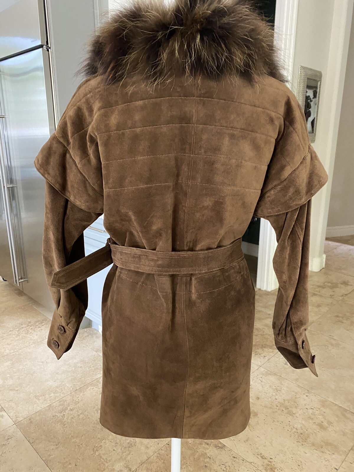 Vintage Loewe 1846 Suede Fur Trimmed Coat 40