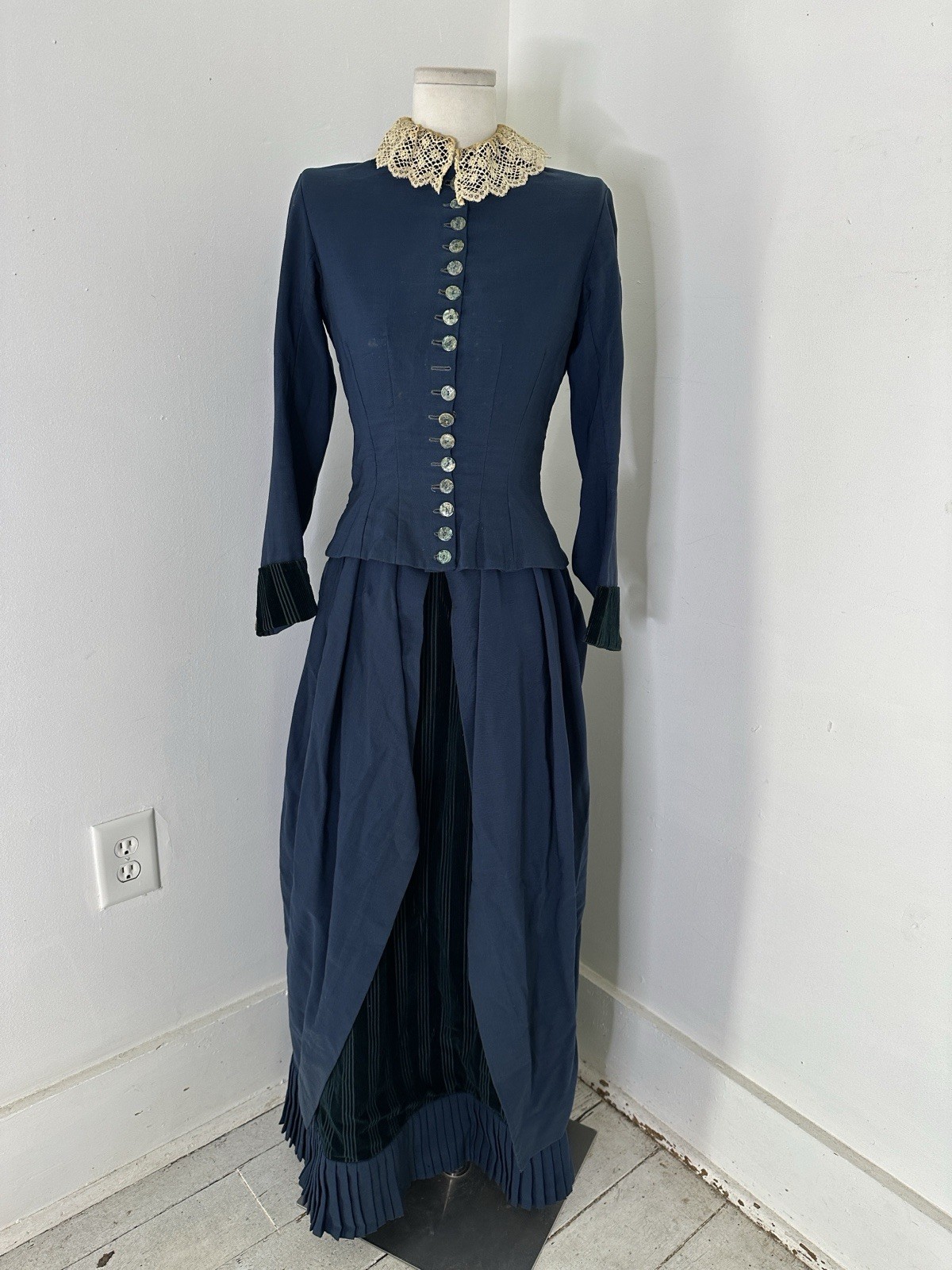 Authentic Antique 1880s Navy Bustle Dress Museum Worthy