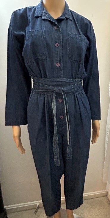 LIZ CLAIBORNE VTG 90s Women’s Size Petite Medium Chambray Denim Jumpsuit Romper