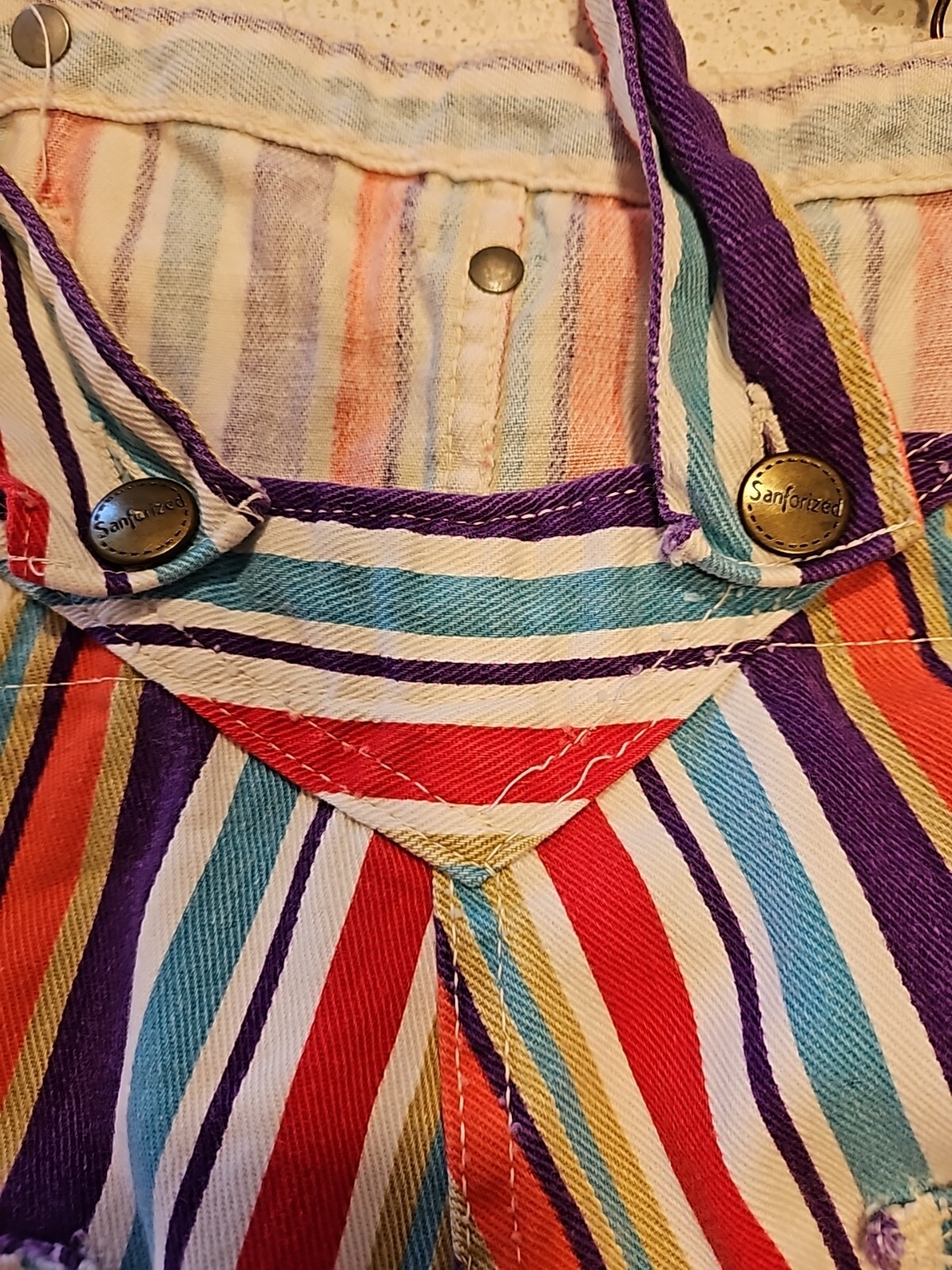 Vintage Striped Denim Shortalls Womens M Romper Overalls Funky Sanforized USA