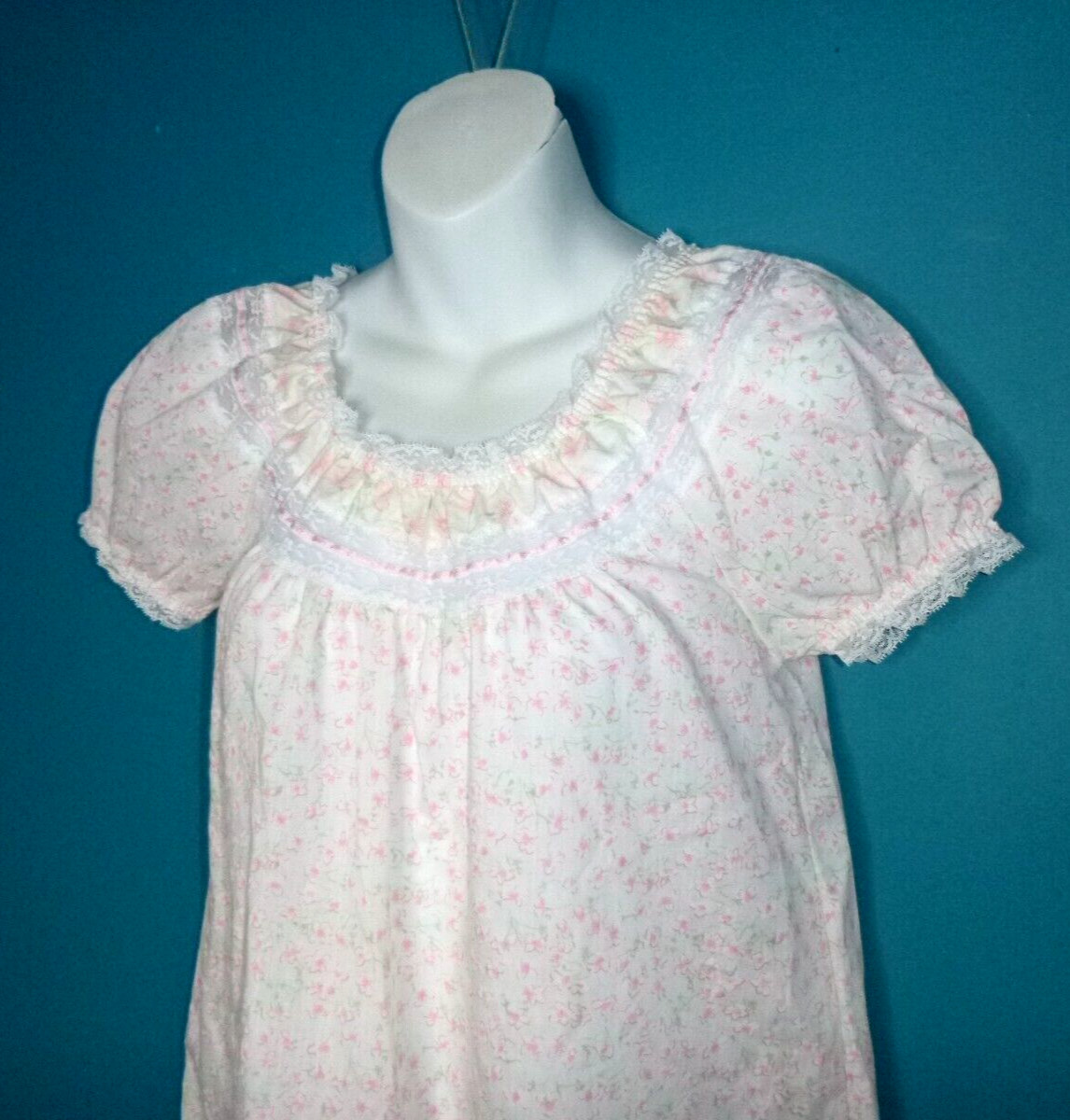 Vtg 60s Nylon Nightgown Seashells Flowers Juliet Style Empire Waist Sz M/L