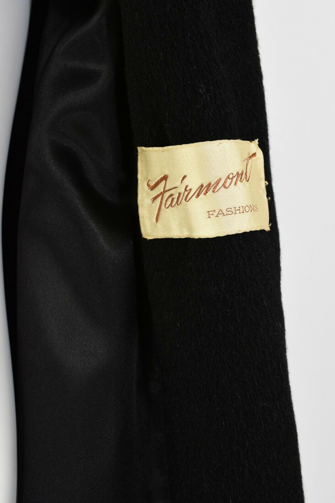 50s Vintage Womens S/M Black Wool Dress Coat Velvet Trim Fairmont Fashions