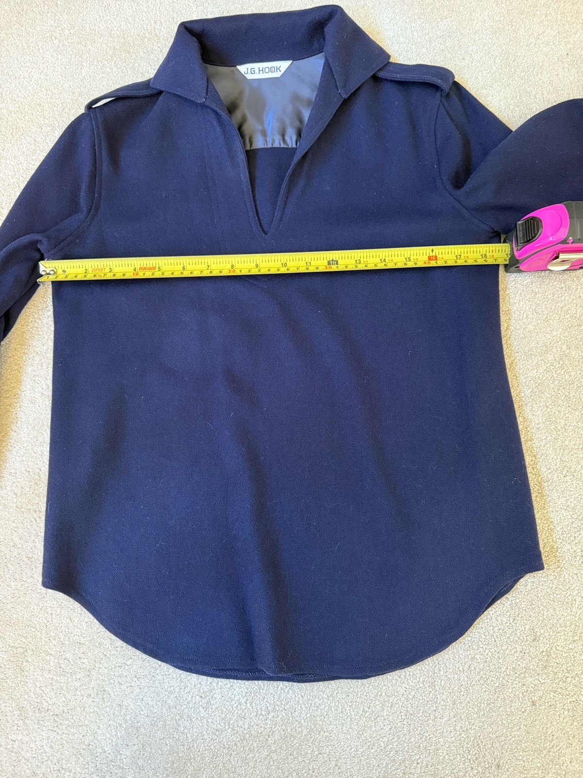 Vintage 80s JG Hook Classic Navy Popover/Overshirt/Tunic Sz 6 Epaulets, V-Neck