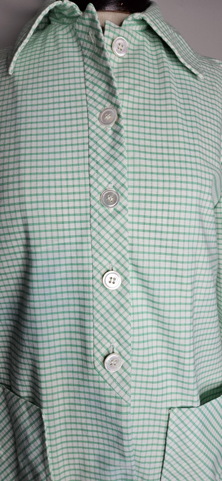 VTG 1970s Lightweight White Green Plaid Jacket Blazer L