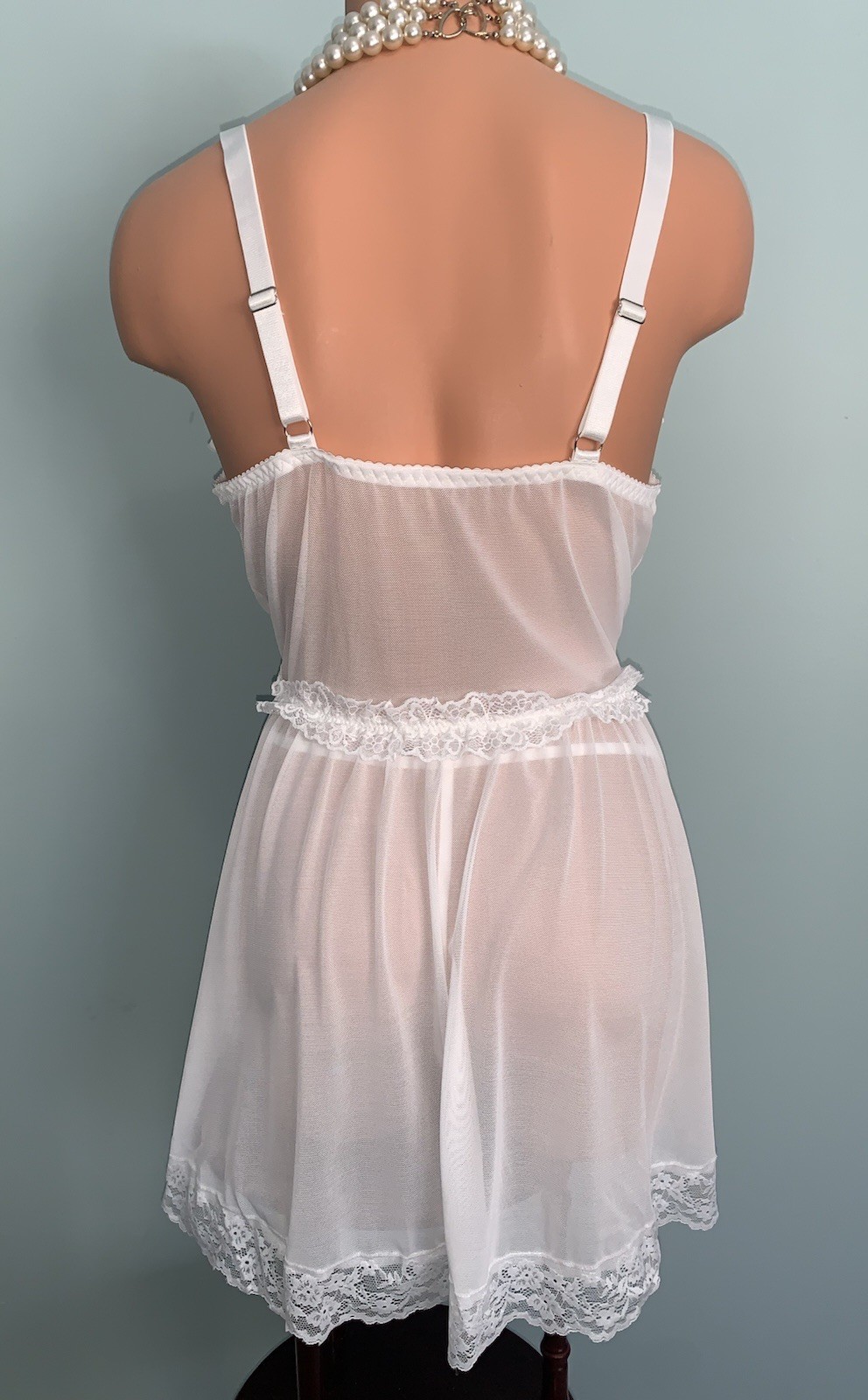 NEW Shiny Satin & Frilly Lacy Nightie 2X Babydoll Negligee Chiffon Sheer 2pc