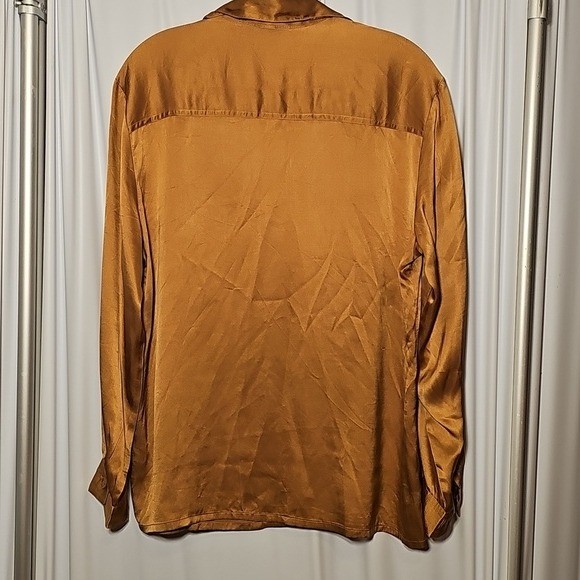 Vintage Jessica Tierney SK Golden Brown Long Sleeve Silk Blouse Size 6