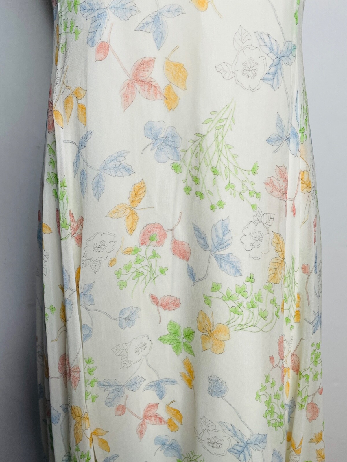 VTG 70’S IVORY BOHO DISCO FLORAL GARDEN PRINT CHIFFON MAXI DRESS GOWN*XS/S