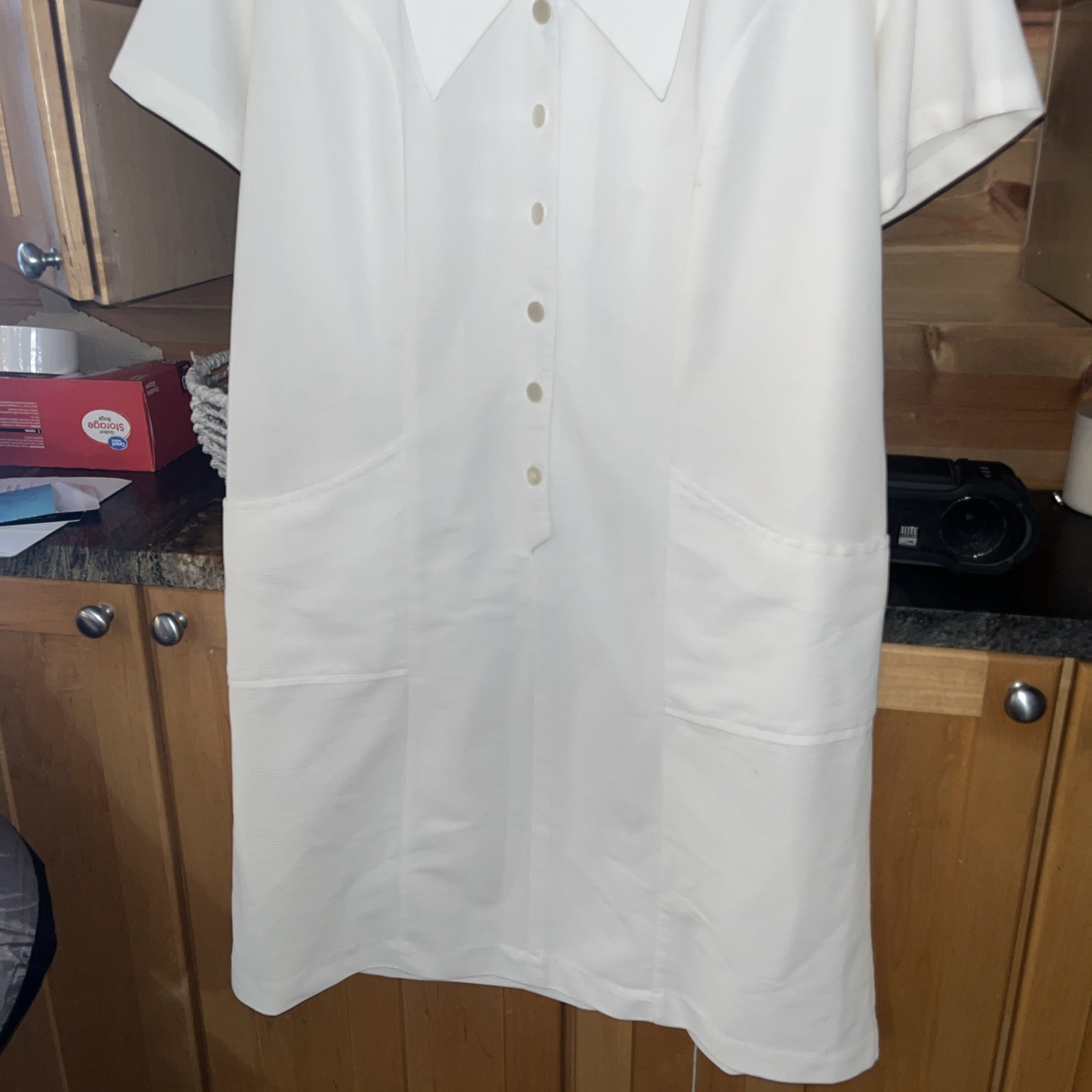 NURSE White 1/2 Button Dress 2xl Point Collar, Pockets Short Sleeves Ratched VTG