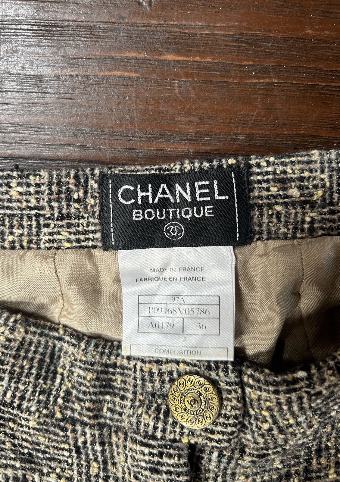 Vintage Chanel Tweed Wide Leg Trousers Wool Blend Silk Lining