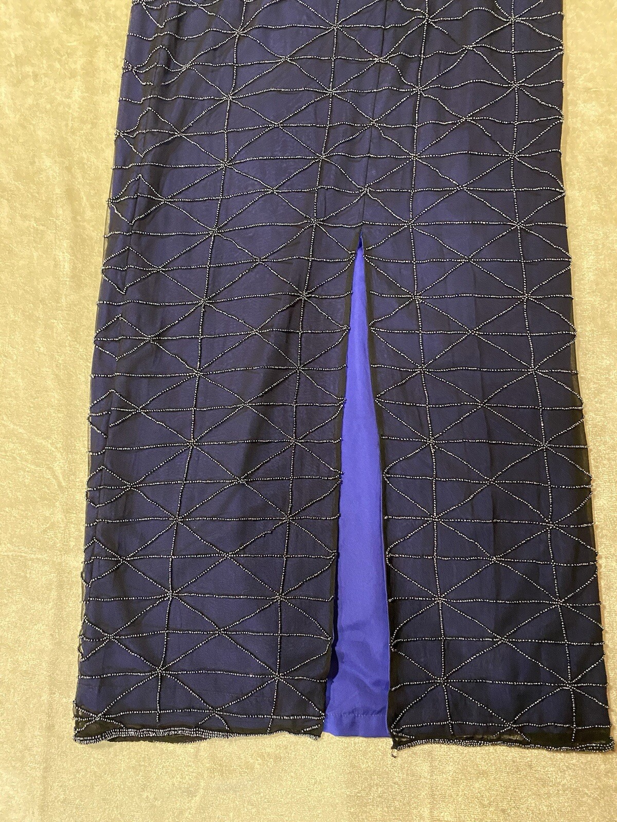 90s Andretta Donatello Beaded Prom Dress Blue Fitted Spaghetti Strap Y2K Small