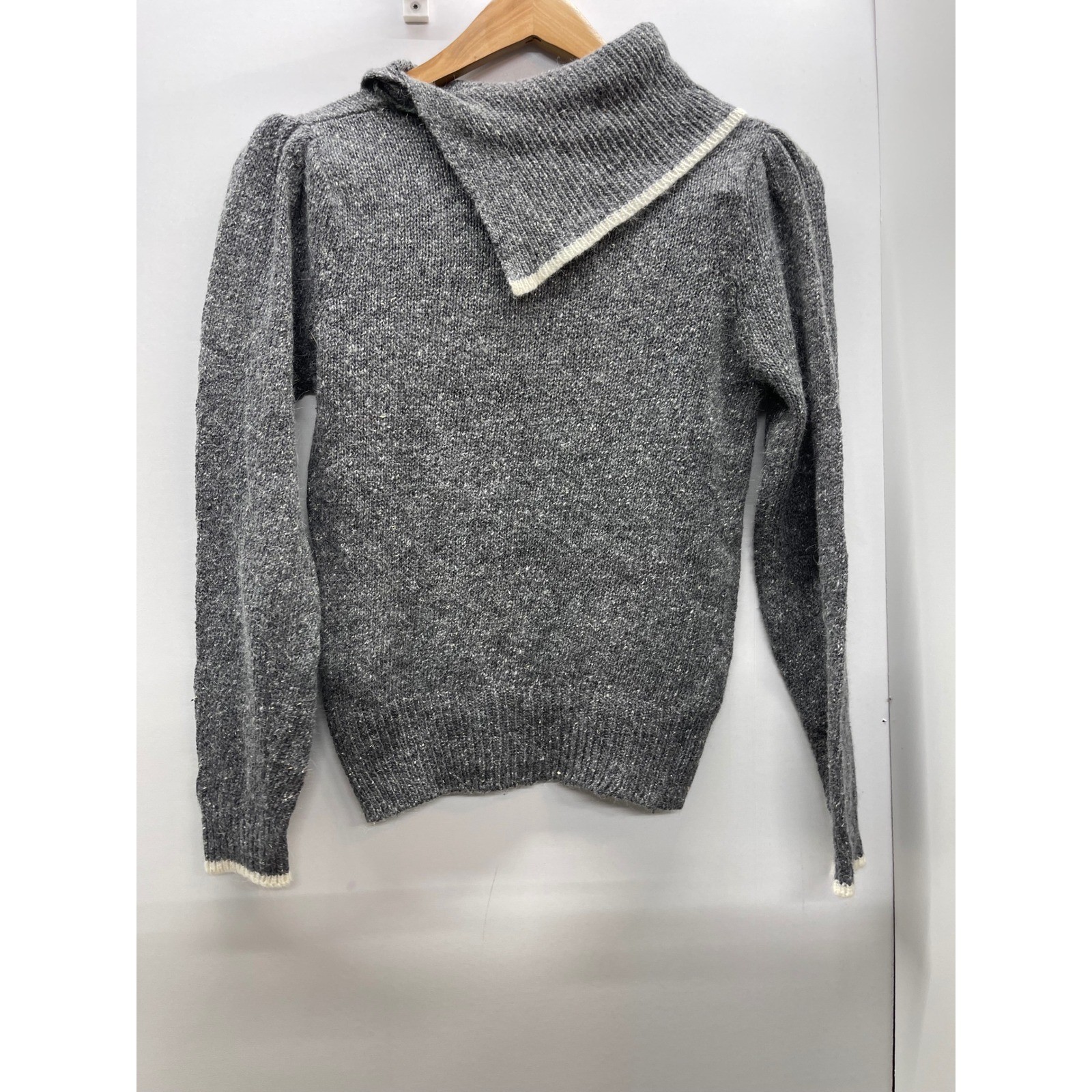 Parrinello Vintage Silk Angora Blend Gray Knit Sweater Asymmetric Collar Medium