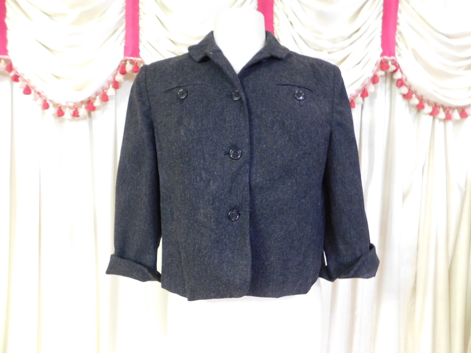 Vintage 1940’s Wool Blazer Jacket Charcoal Gray BY PETTI 42″ Bust *