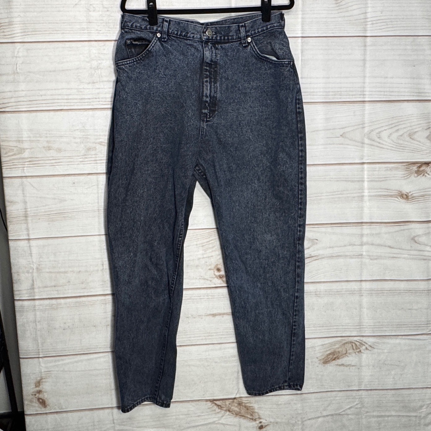 Vintage Lee Riders High Waisted Tapered Leg Acid Wash Black Jeans USA Made 18M