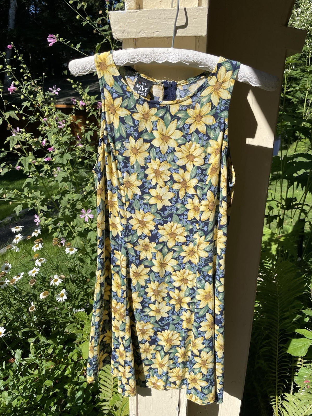 Vintage 90s My Michelle Sun Flower Print Soft Rayon Back Zip Short Dress 9/10