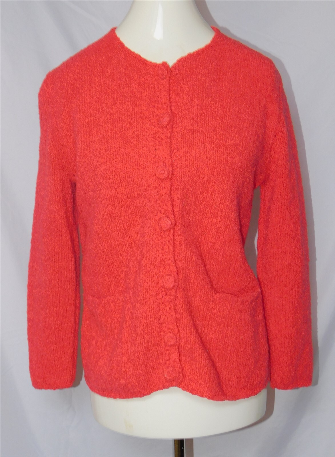 Vtg Knit Hot Pink Boucle 2 Pc Cardigan Short Sleeve Dress Set Outfit 1960s