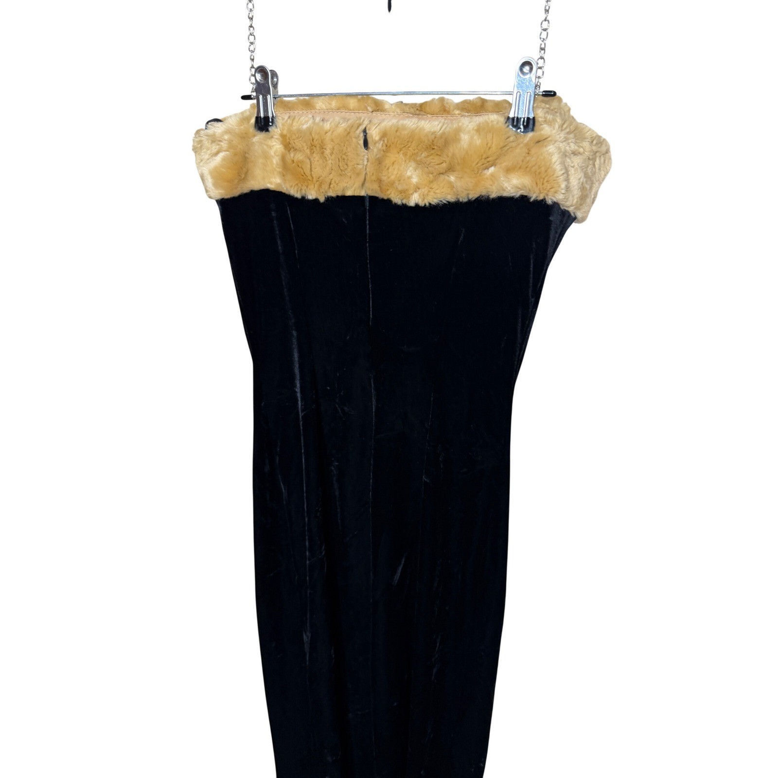 Fredericks of Hollywood Vintage Black Velvet Faux Fur Trim Tube Dress Medium