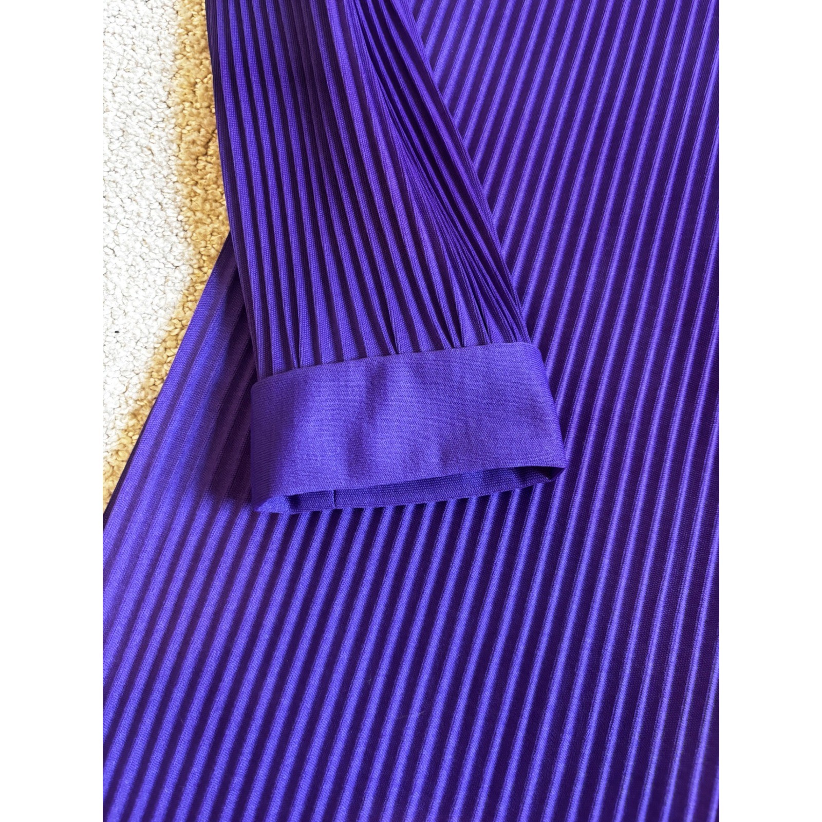 Vintage 70s Accordion Pleated Tunic Dress Med Purple High Neck Mod Disco Retro