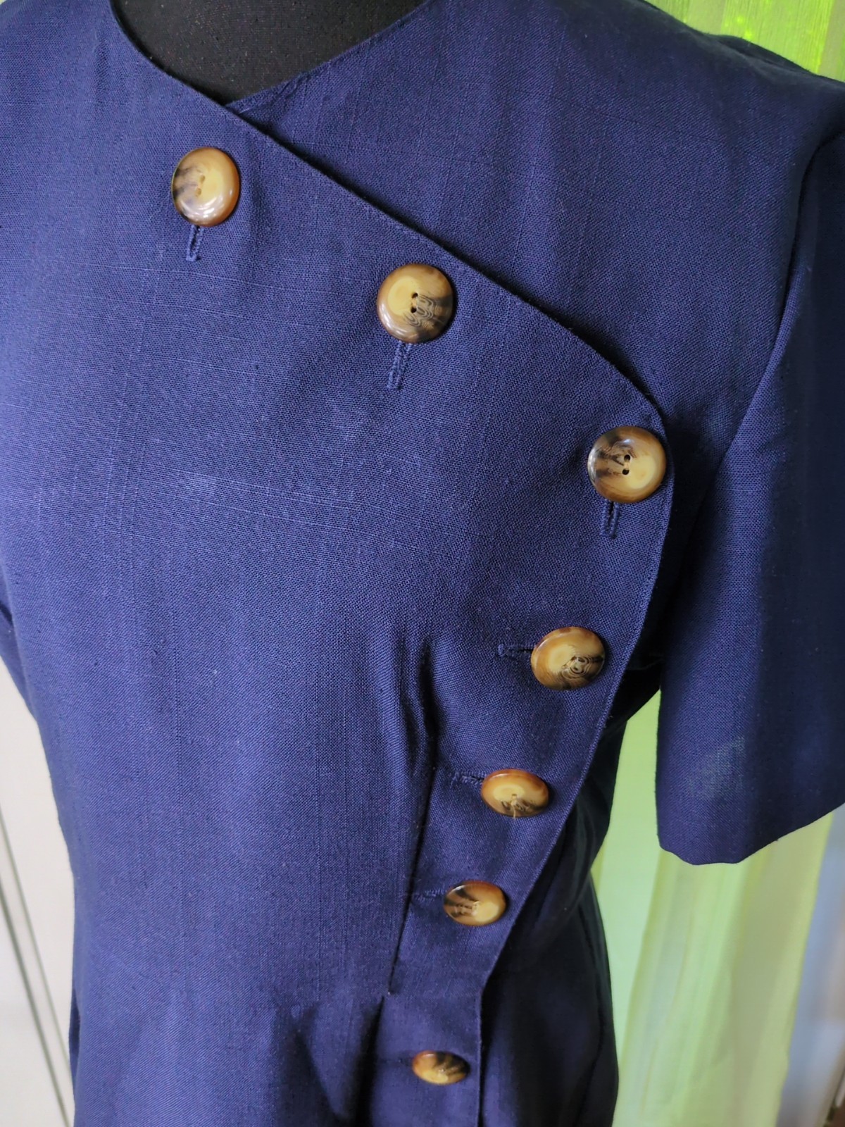 Vintage Willow Ridge Navy Blue Side Button Down Dress Woman’s 14