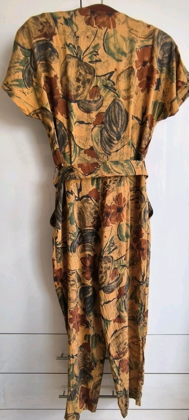 Beautiful vintage women’s brown floral viscose overalls, 80s