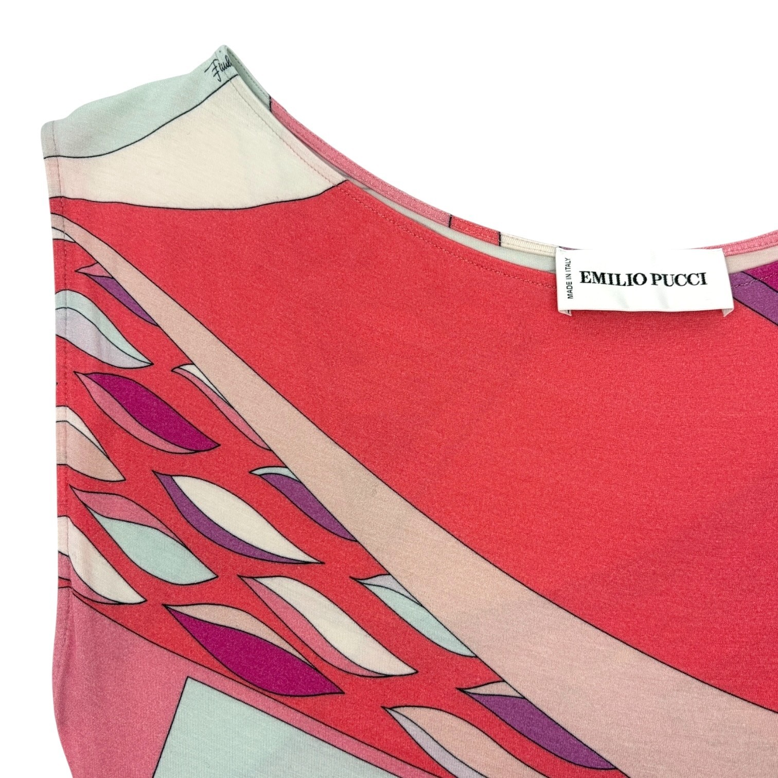 EMILIO PUCCI Vintage Multicolor Abstract Asymmetric Midi Dress #34 Pink 902105