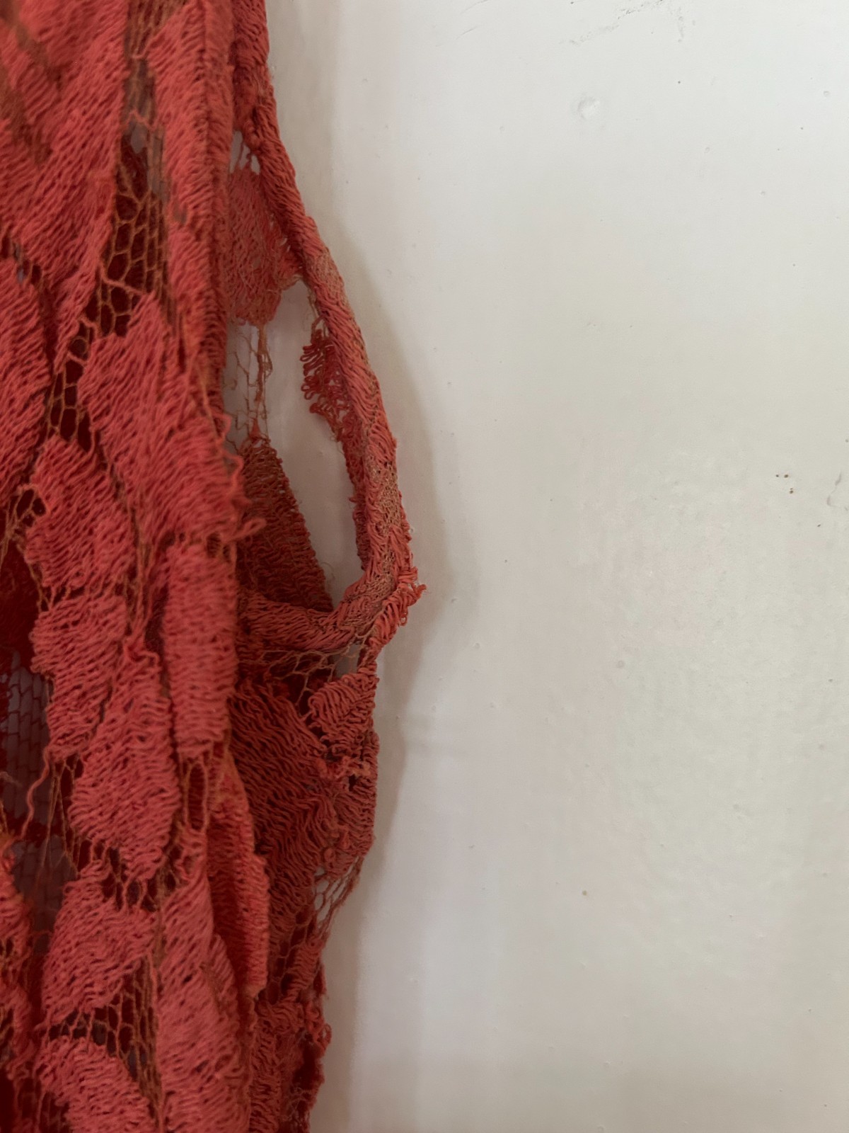 Vintage 30’s long coral lace sleeveless dress matching fur trim lace cape XS-S
