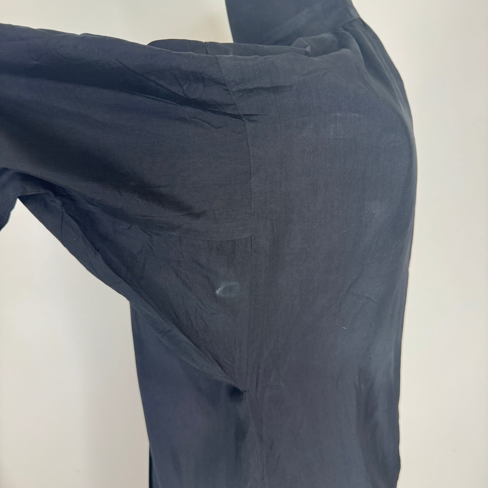 Vtg 80s Cathy Hardwick Black Silk Batwing Dress Dolman Sleeve Minimalist Pockets