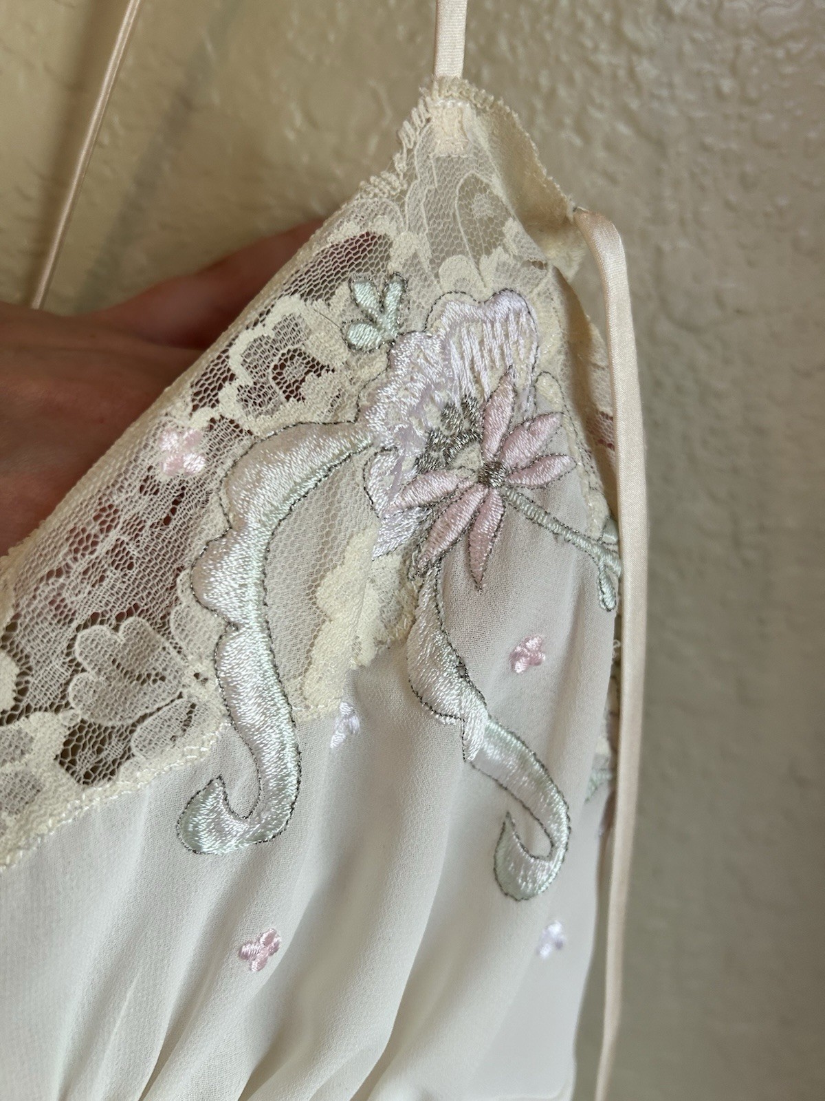 Vintage 90s Embroidered And Lace Trim Short Camisole Slip Dress Size Medium