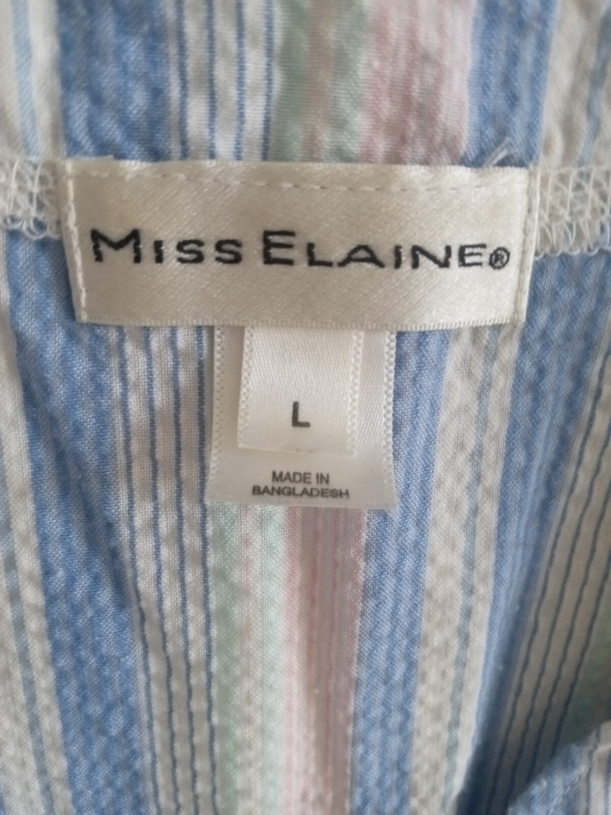 MISS ELAINE Nightgown Robe Housecoat Seersucker Pastels Striped Zip Up Large