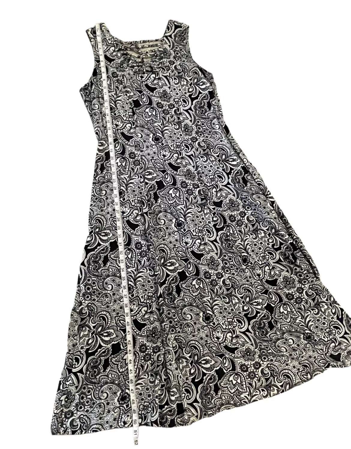 VTG 90s J.B.S Black White Paisley Button Down Open Cut Out Sleeveless Dress 14