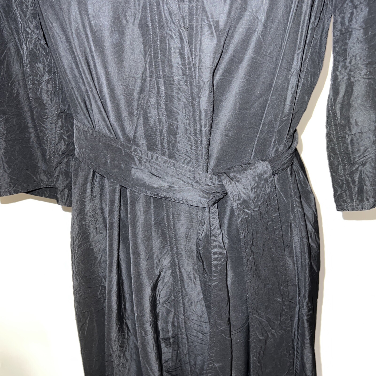 Donna Karan Size 6 vintage acetate tie waist black shirt wrap dress 90’s
