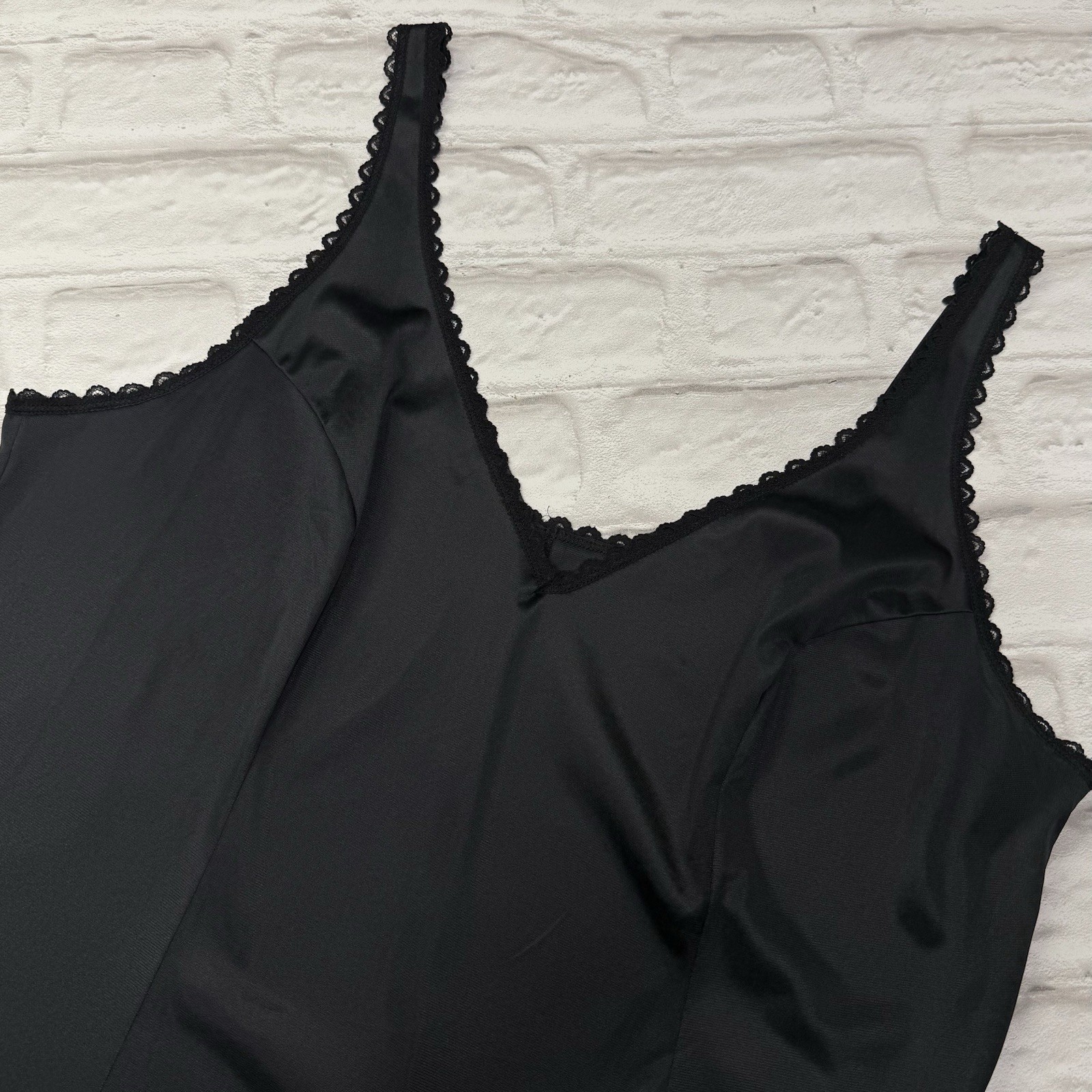 Vtg Montgomery Ward Nylon Black Wimsigoth Lace Cami Slip Top Lingerie 3X Boudoir
