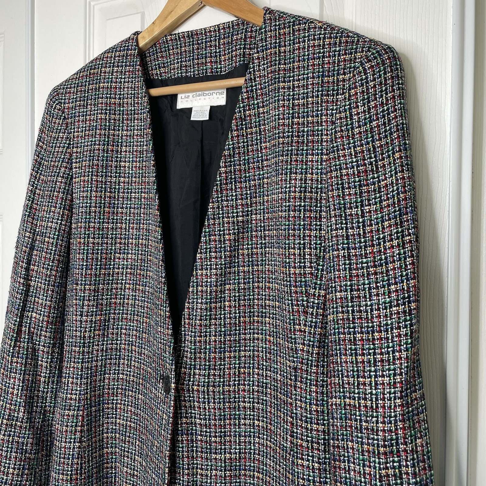 Vintage Liz Claiborne Collection Multicolor Tweed Blazer Size 4 ILGWU Union Made